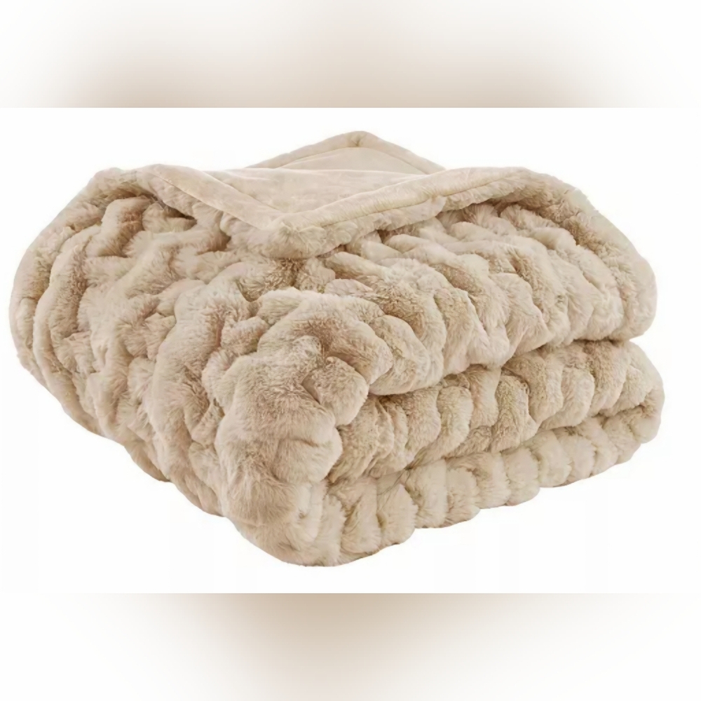 Madison Park Ruched Faux Fur Throw